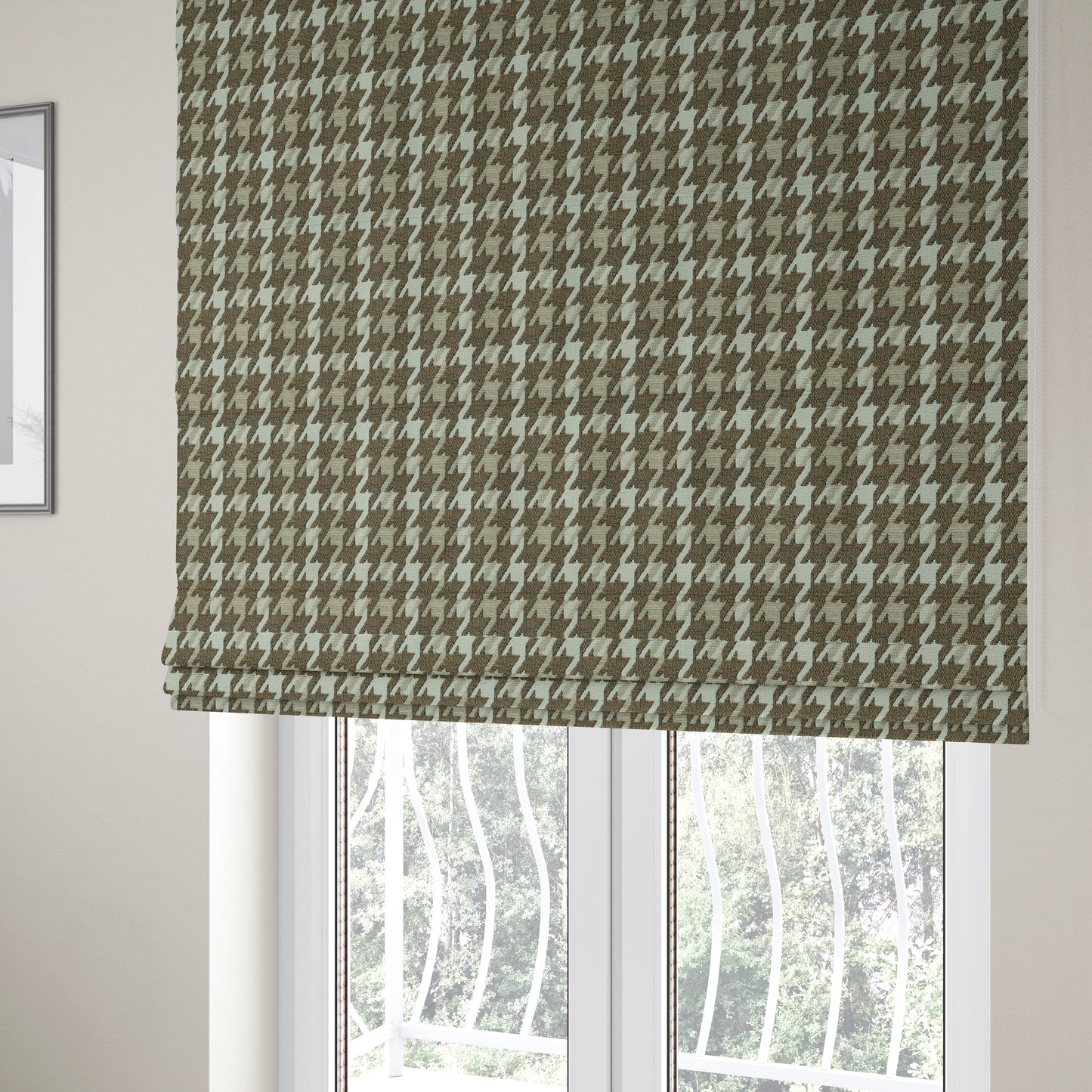 Boxer Houndstooth Pattern In Brown Colour Woven Soft Chenille Upholstery Fabric JO-457 - Roman Blinds