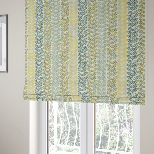 Fantasque Floral Leaf Inspired Pattern White Grey Yellow Colour Soft Woven Fabric JO-461 - Roman Blinds