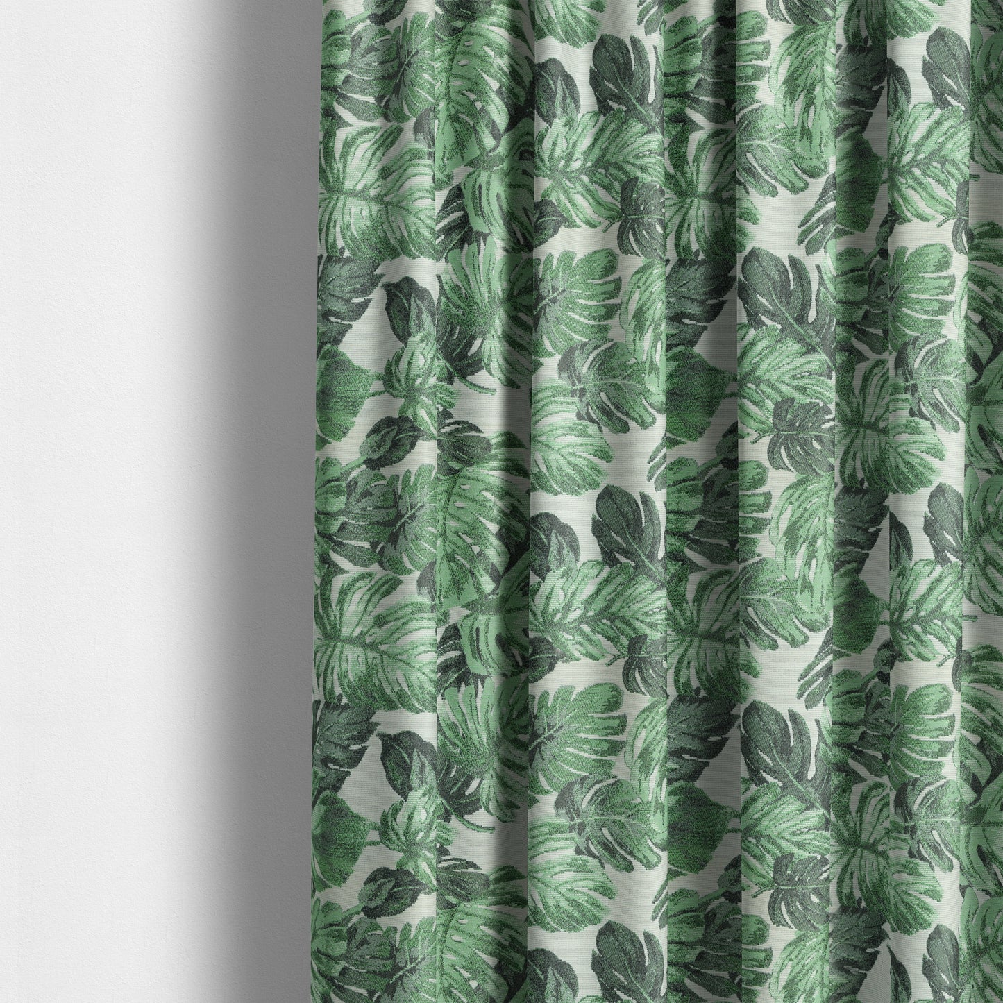 Fantasque Leaf Inspired Pattern White Green Colour Chenille Fabric JO-462 - Made To Measure Curtains