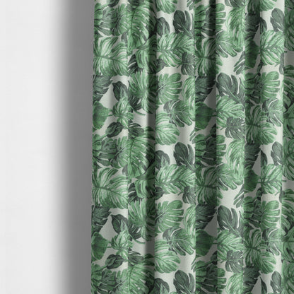 Fantasque Leaf Inspired Pattern White Green Colour Chenille Fabric JO-462 - Made To Measure Curtains