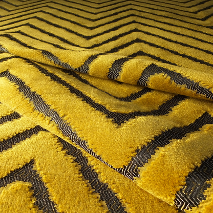 Golden Yellow Colour Chevron Pattern Furnishing Velvet Upholstery Fabric JO-464 - Made To Measure Curtains