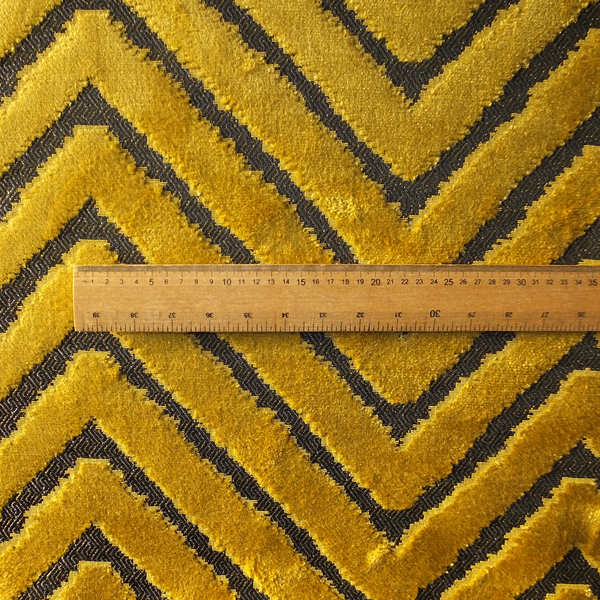 Golden Yellow Colour Chevron Pattern Furnishing Velvet Upholstery Fabric JO-464 - Made To Measure Curtains