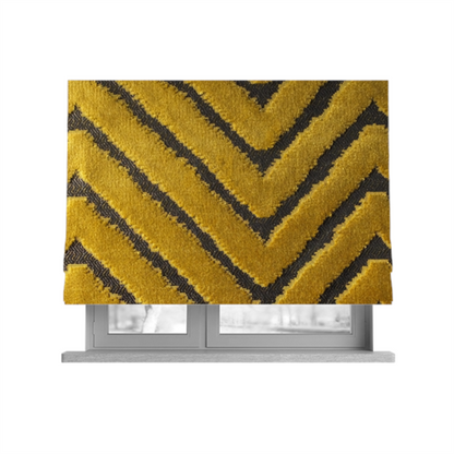 Golden Yellow Colour Chevron Pattern Furnishing Velvet Upholstery Fabric JO-464 - Roman Blinds
