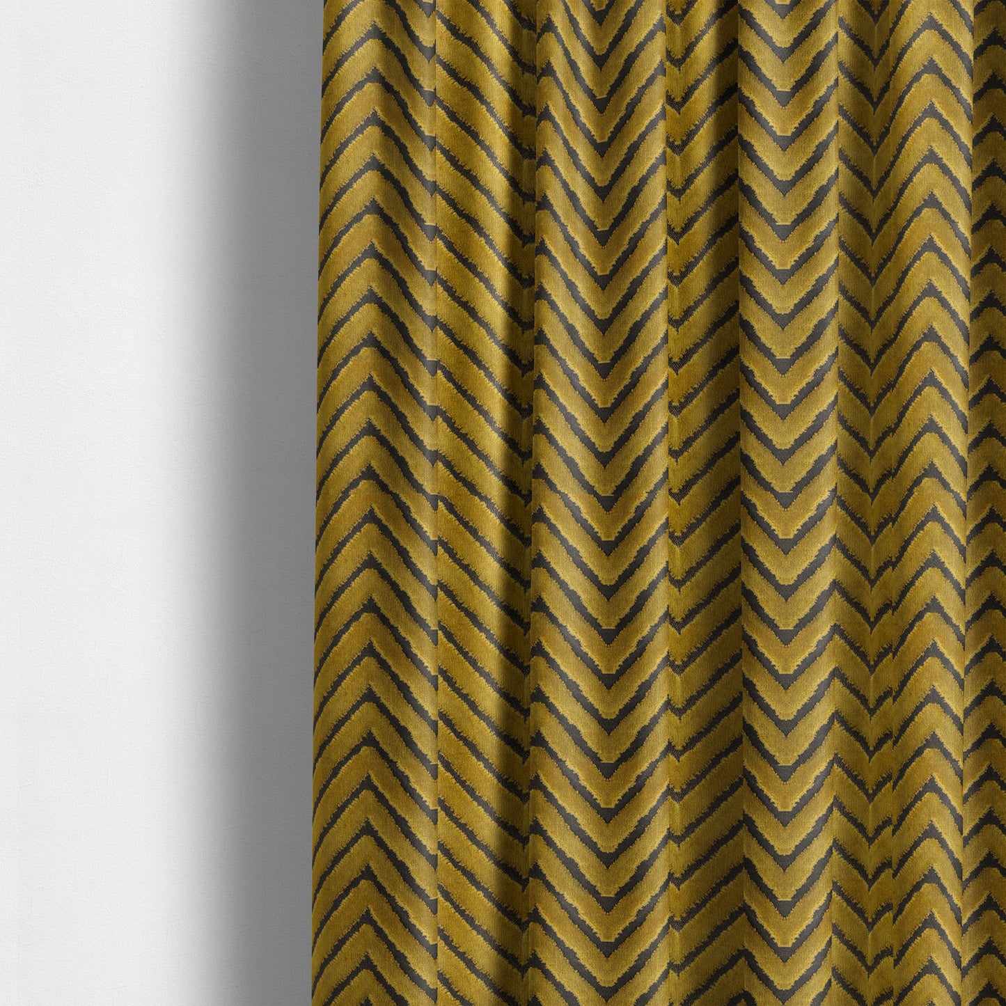 Golden Yellow Colour Chevron Pattern Furnishing Velvet Upholstery Fabric JO-464 - Made To Measure Curtains