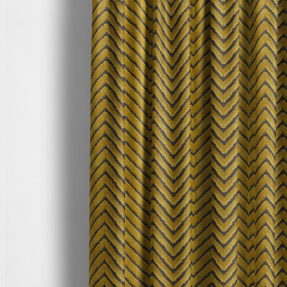 Golden Yellow Colour Chevron Pattern Furnishing Velvet Upholstery Fabric JO-464 - Made To Measure Curtains