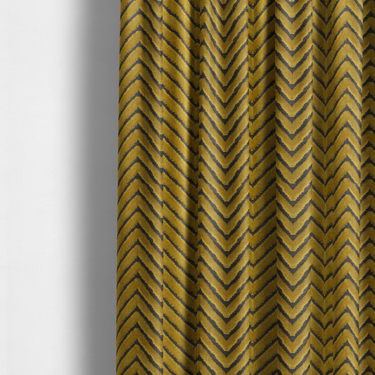 Golden Yellow Colour Chevron Pattern Furnishing Velvet Upholstery Fabric JO-464 - Made To Measure Curtains