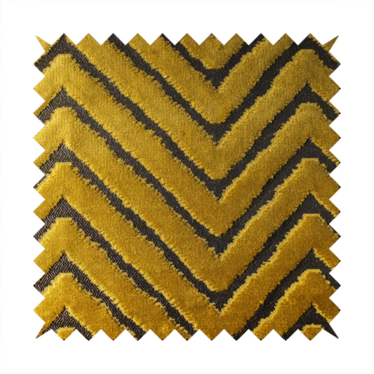 Golden Yellow Colour Chevron Pattern Furnishing Velvet Upholstery Fabric JO-464