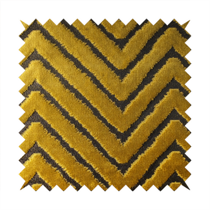 Golden Yellow Colour Chevron Pattern Furnishing Velvet Upholstery Fabric JO-464 - Made To Measure Curtains