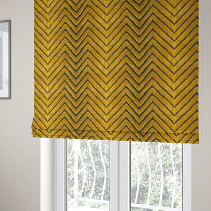 Golden Yellow Colour Chevron Pattern Furnishing Velvet Upholstery Fabric JO-464 - Roman Blinds