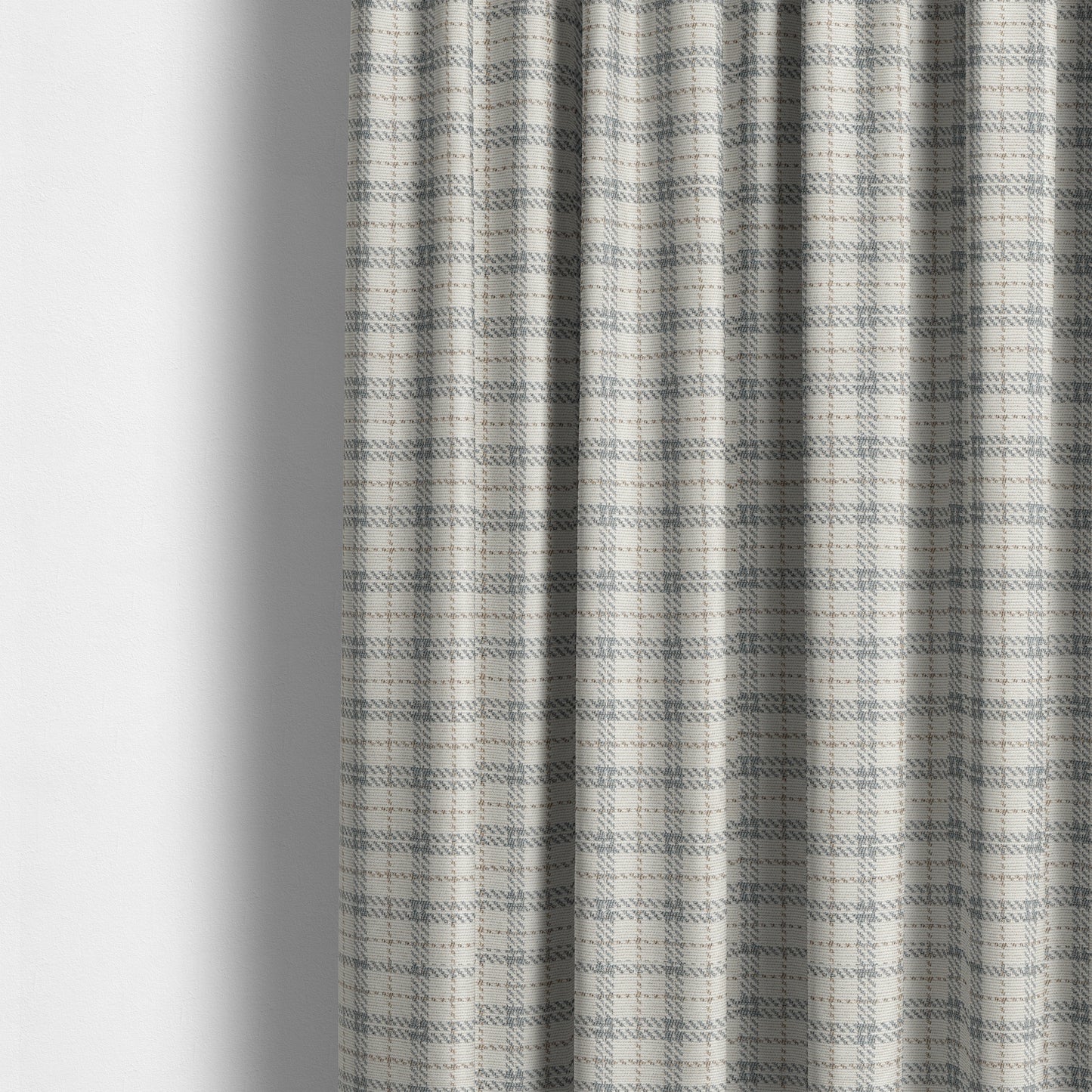 Quality Woven Jacquard Tartan Pattern Beige Grey Soft Cheniille Fabric JO-465 - Made To Measure Curtains