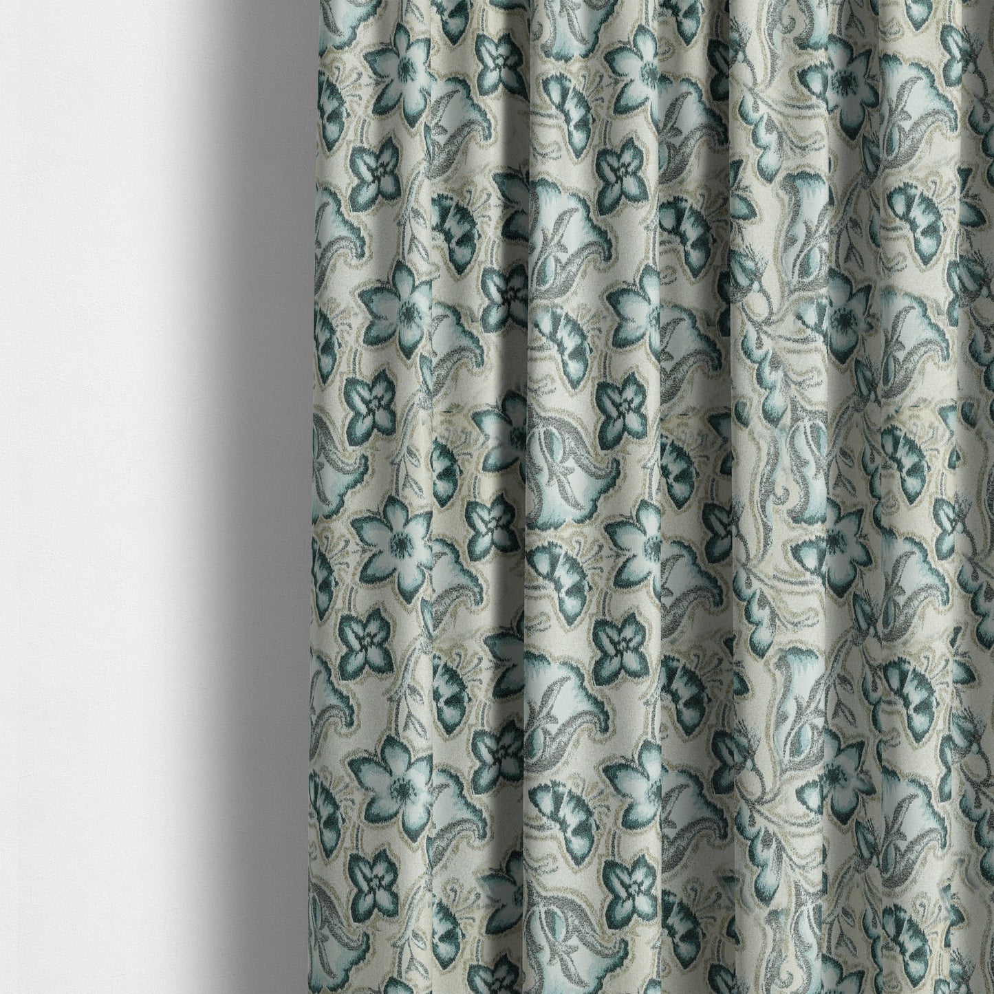 Elwin Decorative Weave Teal Blue Colour Floral Pattern Jacquard Fabric JO-467 - Made To Measure Curtains