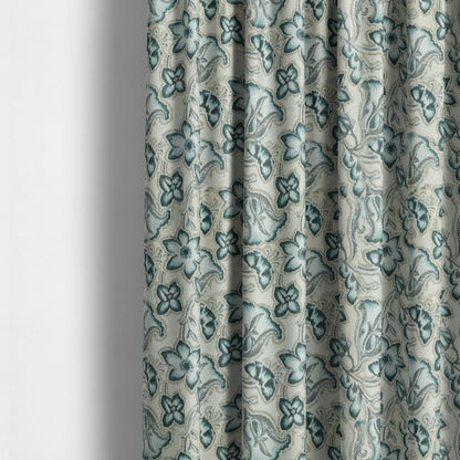 Elwin Decorative Weave Teal Blue Colour Floral Pattern Jacquard Fabric JO-467 - Made To Measure Curtains