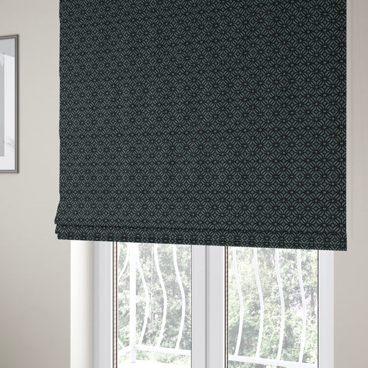 Vegas Black Silver Shine Effect Geometric Small Pattern Medallion Soft Chenille Upholstery Fabric JO-468 - Roman Blinds