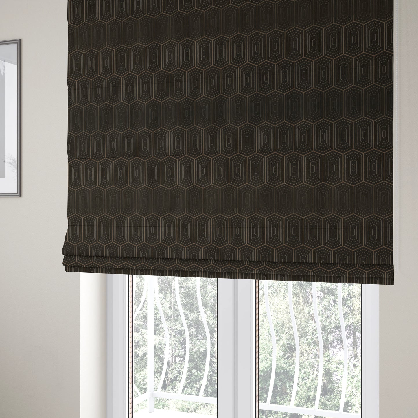 Vegas Brown Shine Effect Geometric Pattern Soft Chenille Upholstery Fabric JO-47 - Roman Blinds