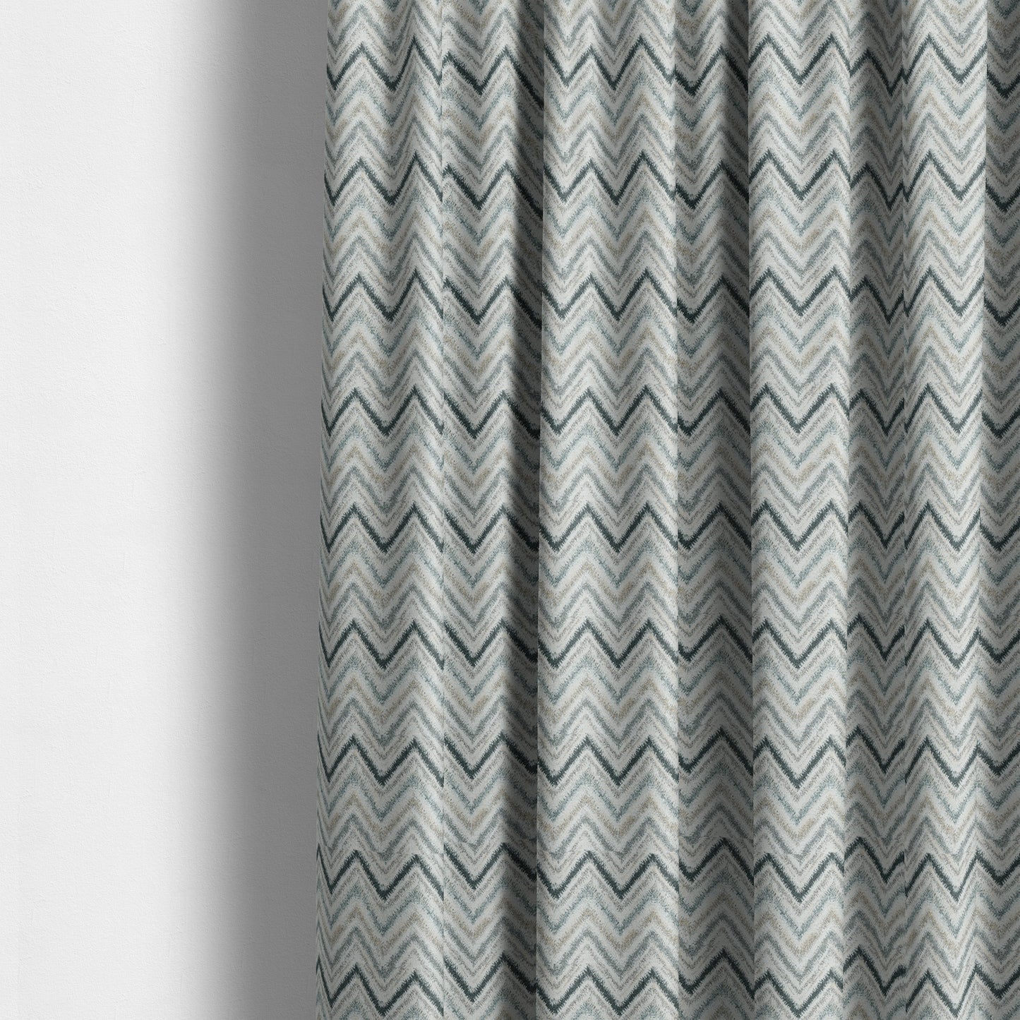 Elwin Decorative Weave Teal Blue Colour Chevron Pattern Jacquard Fabric JO-470 - Made To Measure Curtains