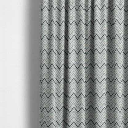 Elwin Decorative Weave Teal Blue Colour Chevron Pattern Jacquard Fabric JO-470 - Made To Measure Curtains