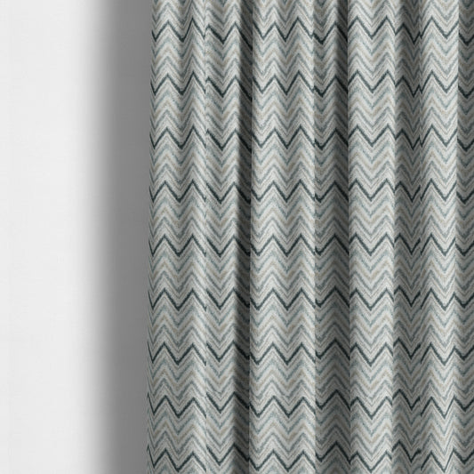 Elwin Decorative Weave Teal Blue Colour Chevron Pattern Jacquard Fabric JO-470 - Made To Measure Curtains