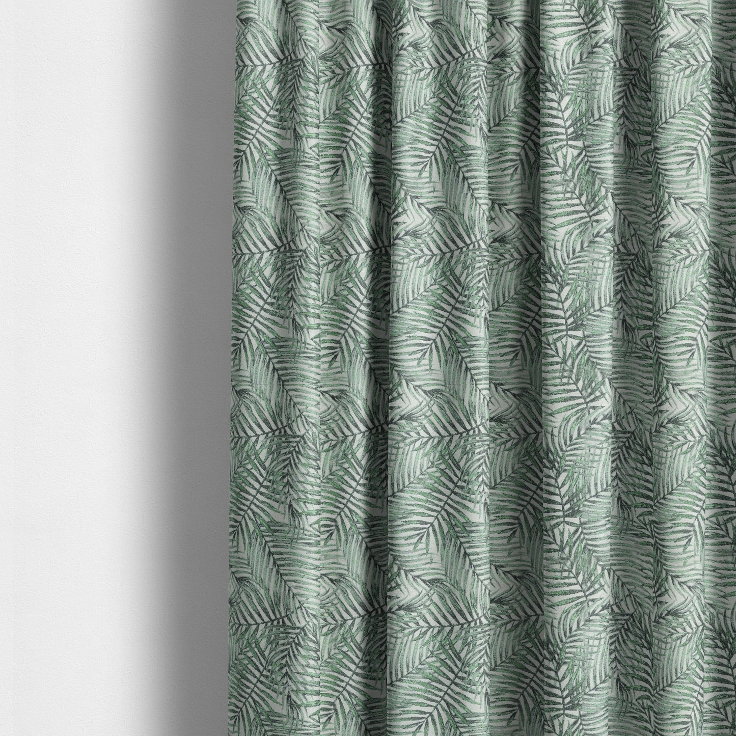 Fantasque Jungle Leaf Inspired Pattern White Green Colour Chenille Fabric JO-471 - Made To Measure Curtains