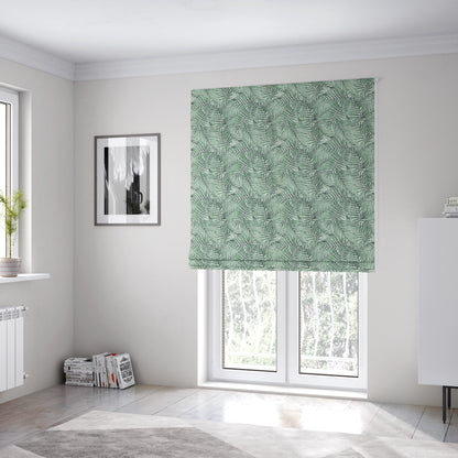 Fantasque Jungle Leaf Inspired Pattern White Green Colour Chenille Fabric JO-471 - Roman Blinds