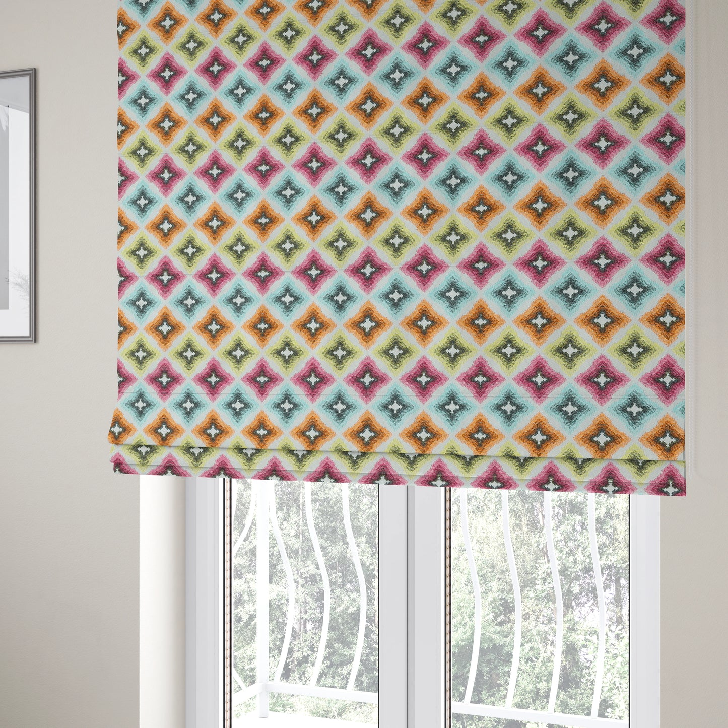 Carnival Living Fabric Collection Multi Colour Geometric Pattern Upholstery Curtains Fabric JO-473 - Roman Blinds