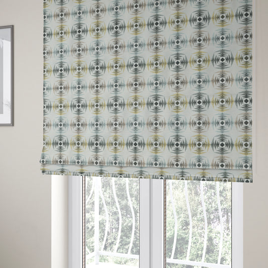 Normandie Geometric Pattern In Yellow Grey Jacquard Upholstery Fabrics JO-474 - Roman Blinds