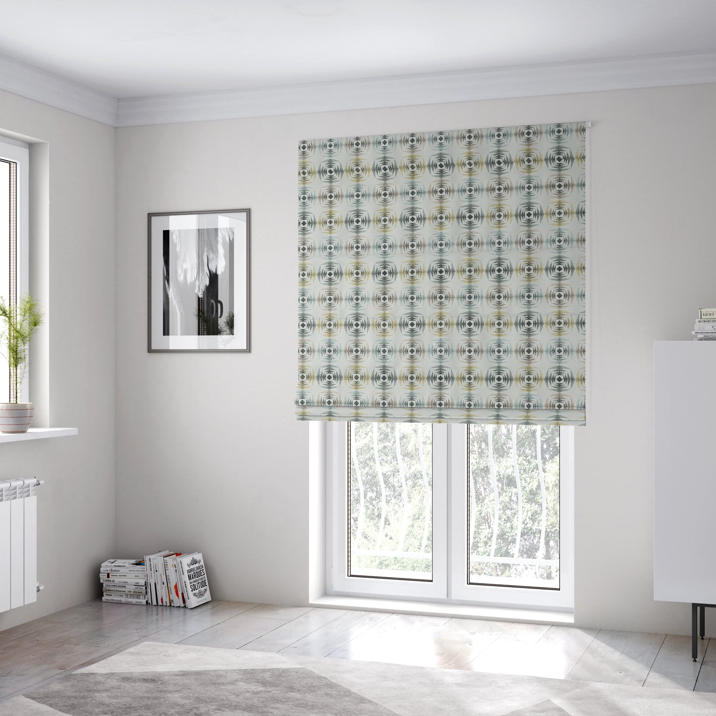 Normandie Geometric Pattern In Yellow Grey Jacquard Upholstery Fabrics JO-474 - Roman Blinds