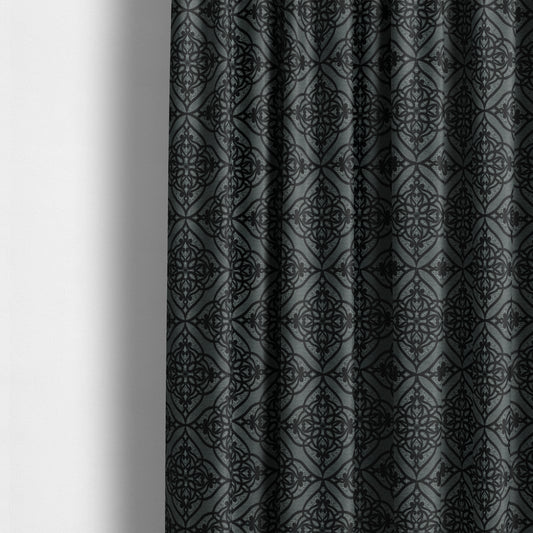 Vegas Black Silver Shine Effect Geometric Large Pattern Medallion Soft Chenille Upholstery Fabric JO-475 - Made To Measure Curtains