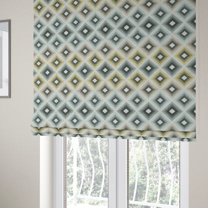 Normandie Geometric Pattern In Yellow Grey Jacquard Upholstery Fabrics JO-476 - Roman Blinds