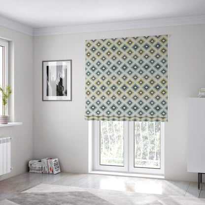 Normandie Geometric Pattern In Yellow Grey Jacquard Upholstery Fabrics JO-476 - Roman Blinds