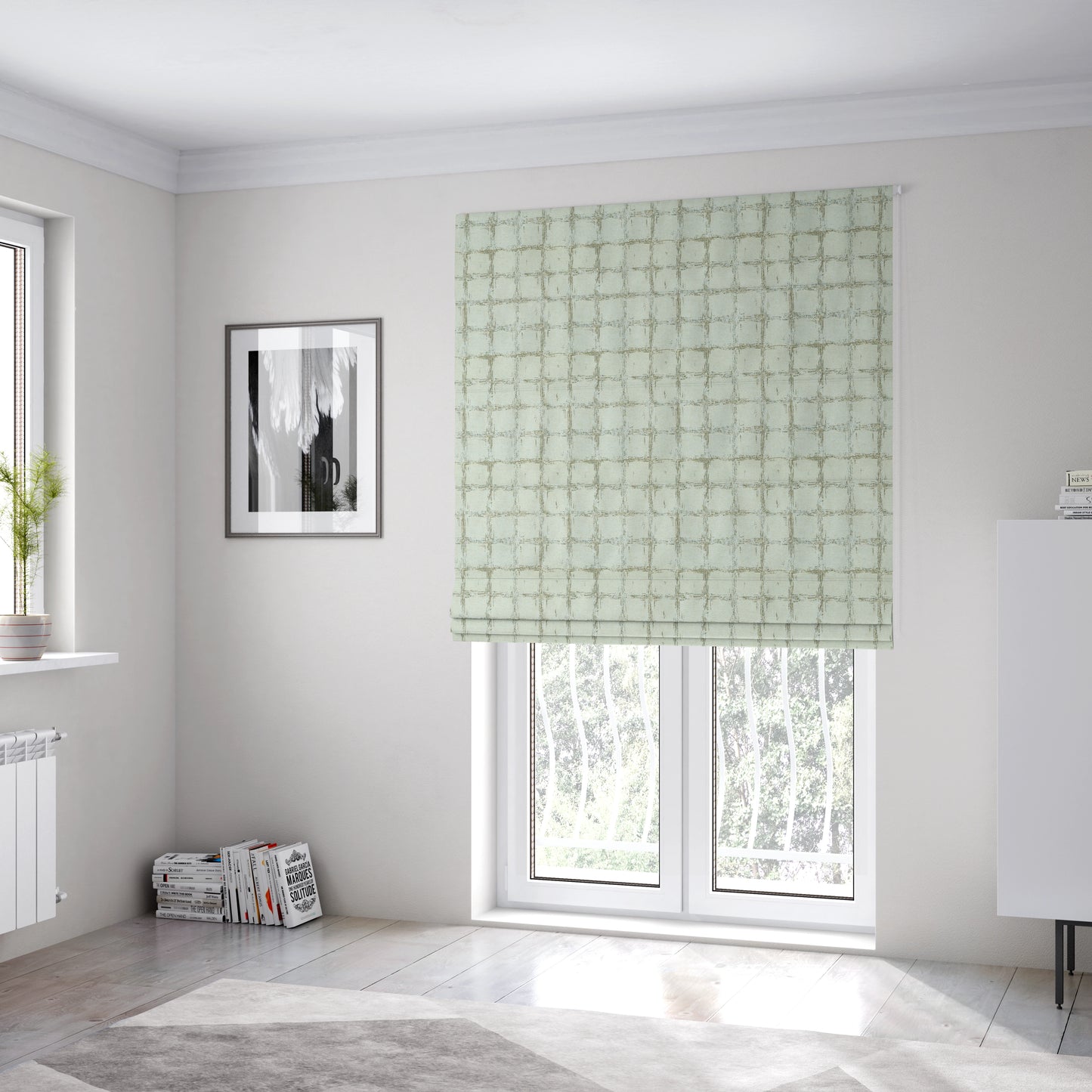 Atmosfera Woven Fabric Abstract Square Pattern In White Beige Colour Interior Fabric JO-477 - Roman Blinds