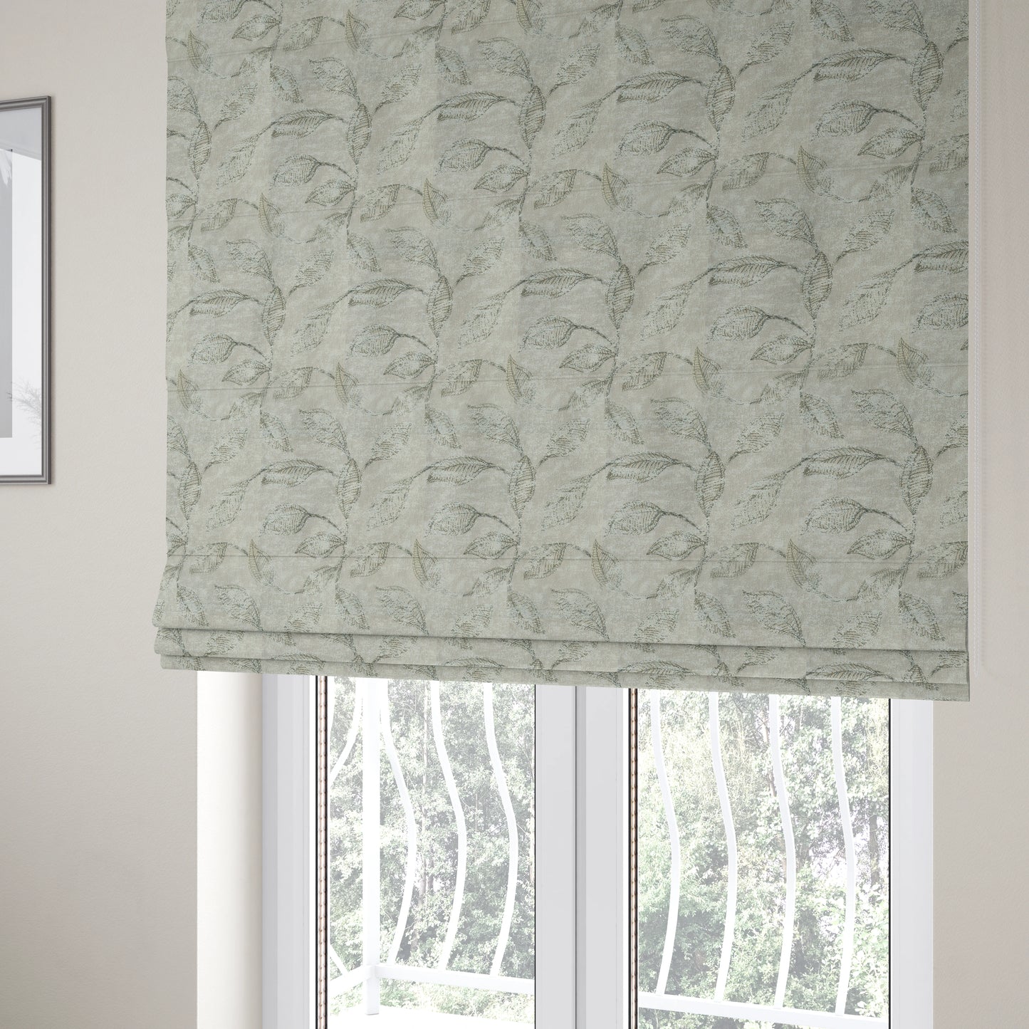 Atmosfera Woven Fabric Floral Leaf Pattern In Grey Colour Interior Fabric JO-479 - Roman Blinds