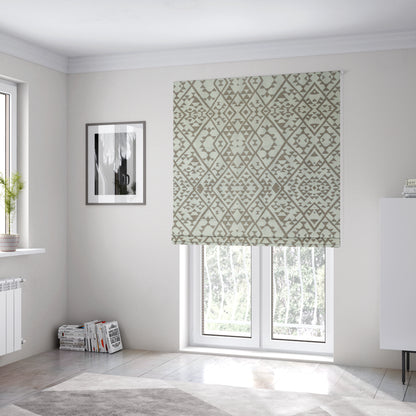 Marlow Woven Modern Geometric Aztec Pattern In Cream Brown Interior Fabric JO-481 - Roman Blinds