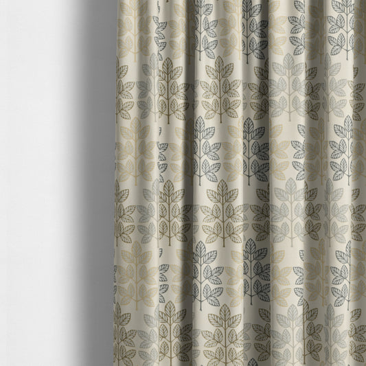 Fantasque Trees Leaf Inspired Pattern White Grey Yellow Colour Soft Woven Fabric JO-483 - Made To Measure Curtains