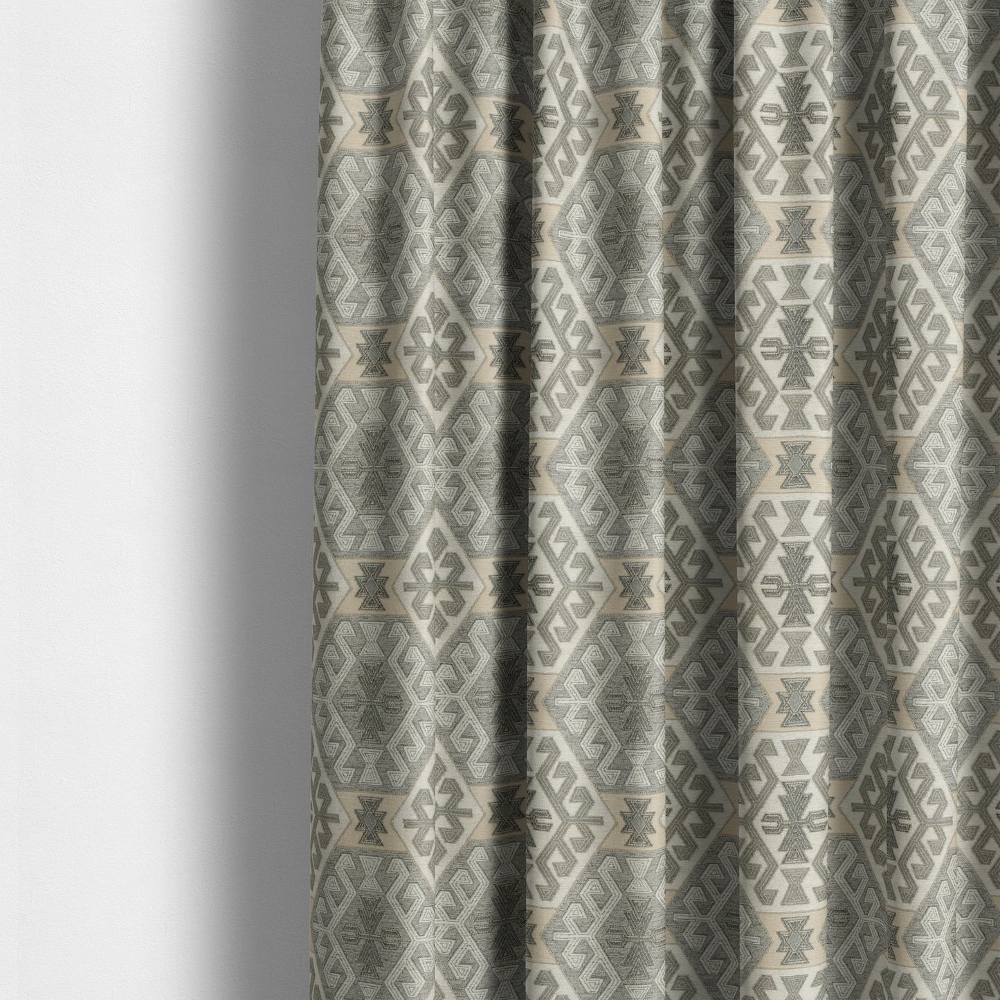 Mirador Medallion Pattern In Grey Beige Colour Chenille Fabrics JO-485 - Made To Measure Curtains