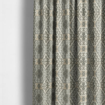 Mirador Medallion Pattern In Grey Beige Colour Chenille Fabrics JO-485 - Made To Measure Curtains