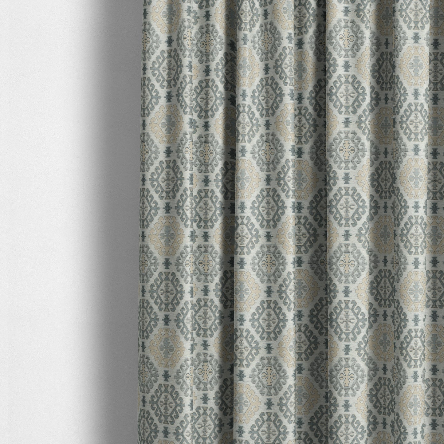 Mirador Medallion Pattern In Grey Beige Colour Chenille Fabrics JO-491 - Made To Measure Curtains