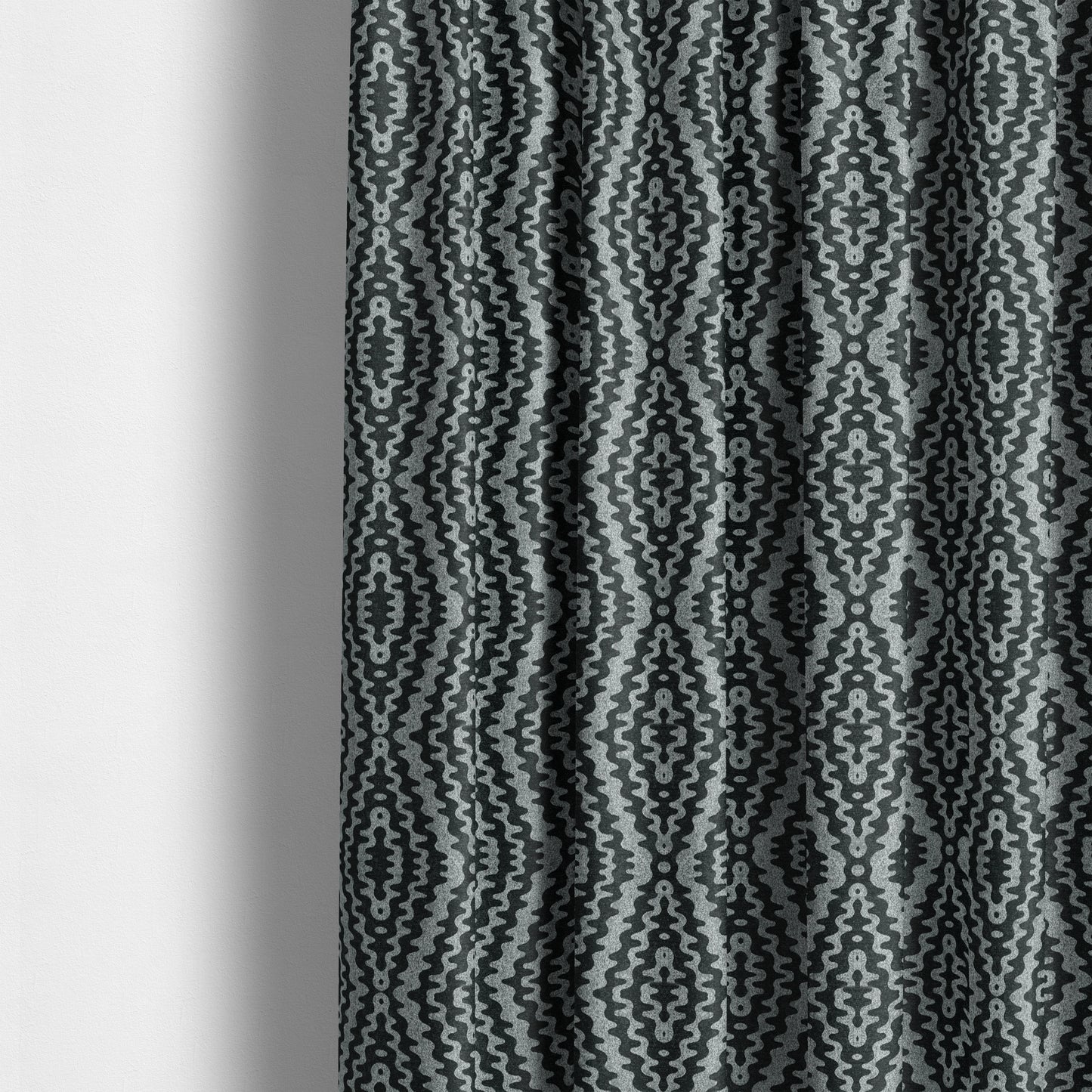 Lomasi Metallic Tones Fabric Black Silver Colour Zigg Zagg Pattern Furnishing Fabric JO-492 - Made To Measure Curtains