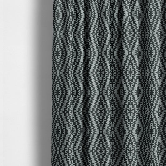 Lomasi Metallic Tones Fabric Black Silver Colour Zigg Zagg Pattern Furnishing Fabric JO-492 - Made To Measure Curtains