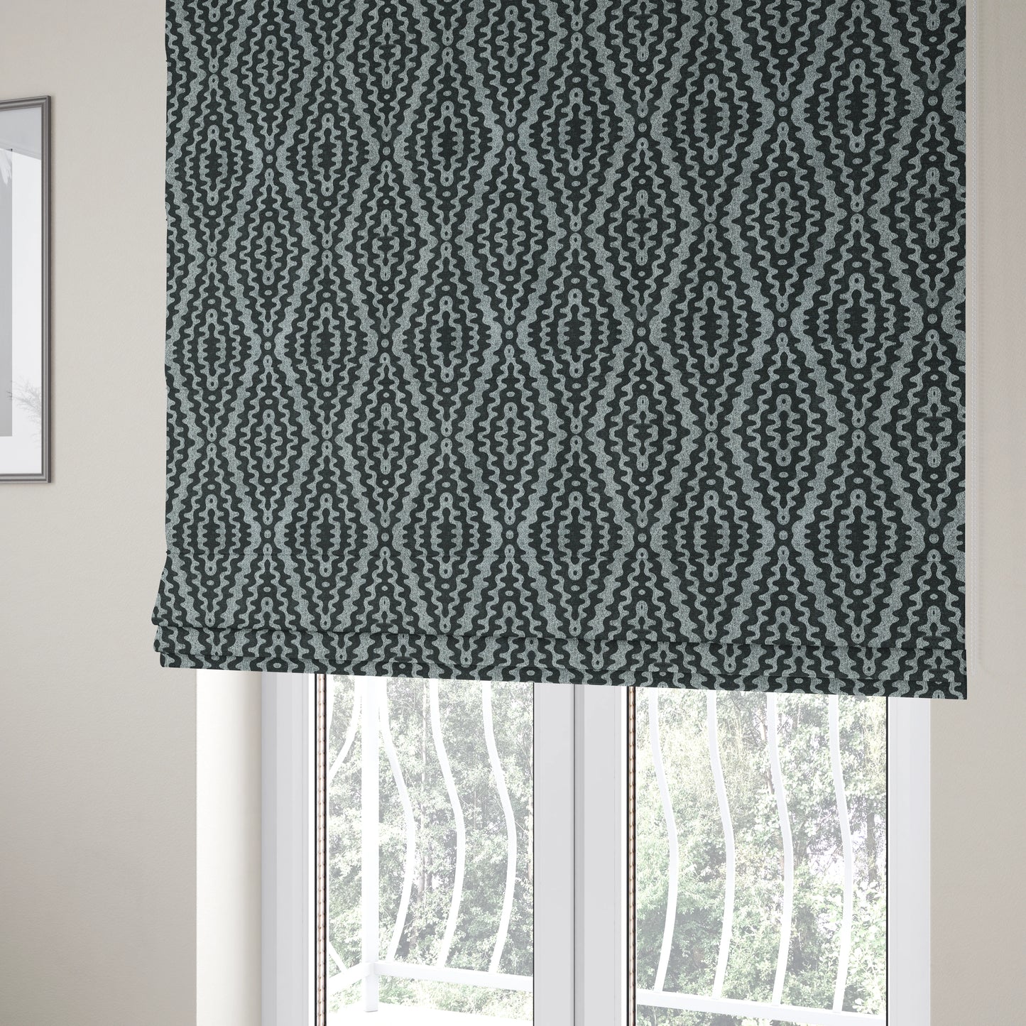 Lomasi Metallic Tones Fabric Black Silver Colour Zigg Zagg Pattern Furnishing Fabric JO-492 - Roman Blinds