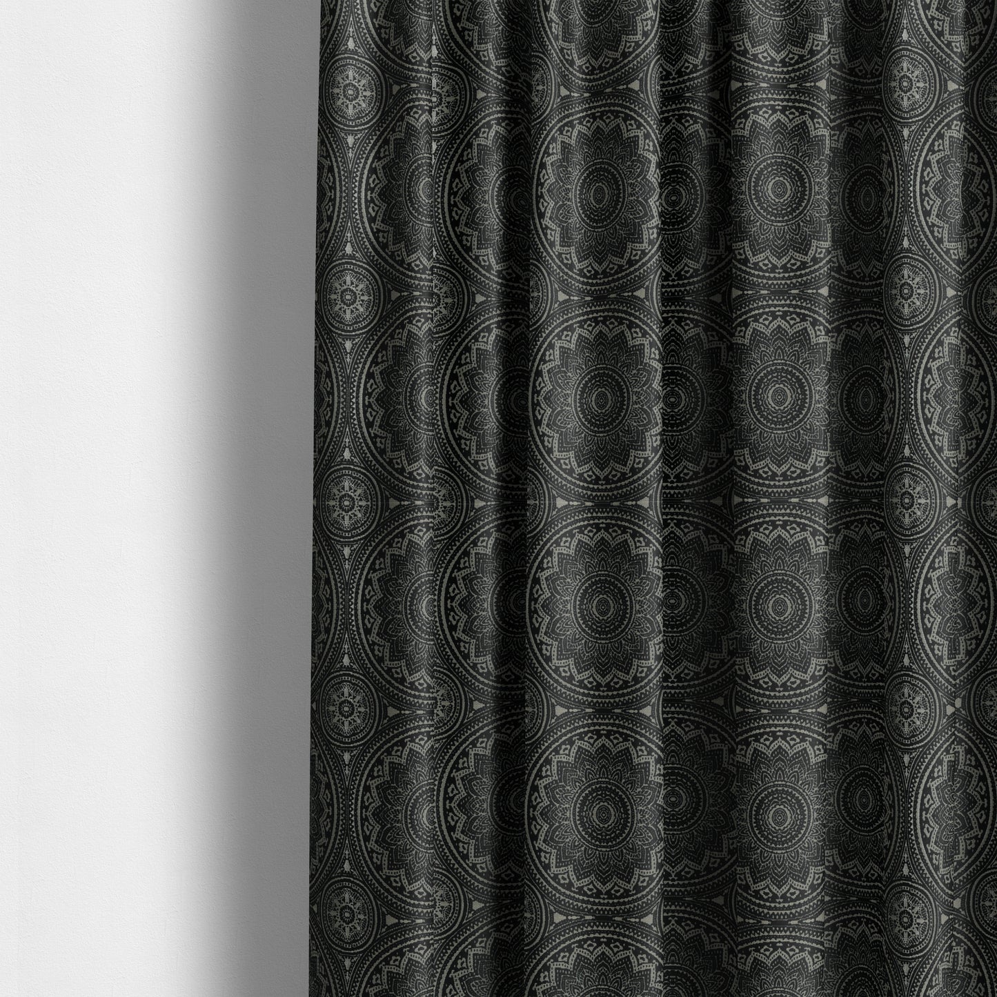 Vegas Black Gold Shine Effect Large Pattern Medallion Soft Chenille Upholstery Fabric JO-493 - Made To Measure Curtains