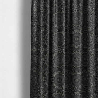 Vegas Black Gold Shine Effect Large Pattern Medallion Soft Chenille Upholstery Fabric JO-493 - Made To Measure Curtains