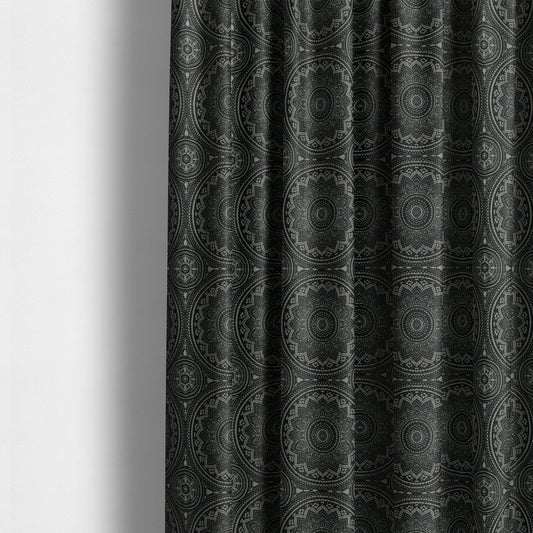 Vegas Black Gold Shine Effect Large Pattern Medallion Soft Chenille Upholstery Fabric JO-493 - Made To Measure Curtains