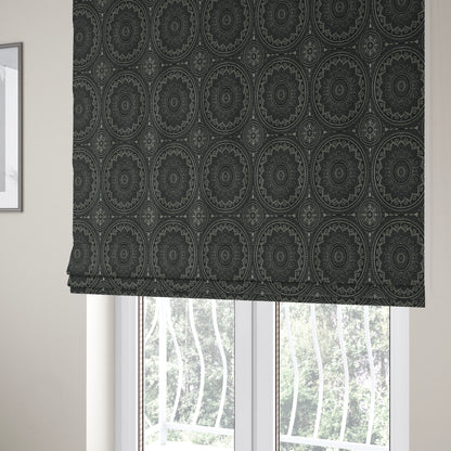 Vegas Black Gold Shine Effect Large Pattern Medallion Soft Chenille Upholstery Fabric JO-493 - Roman Blinds