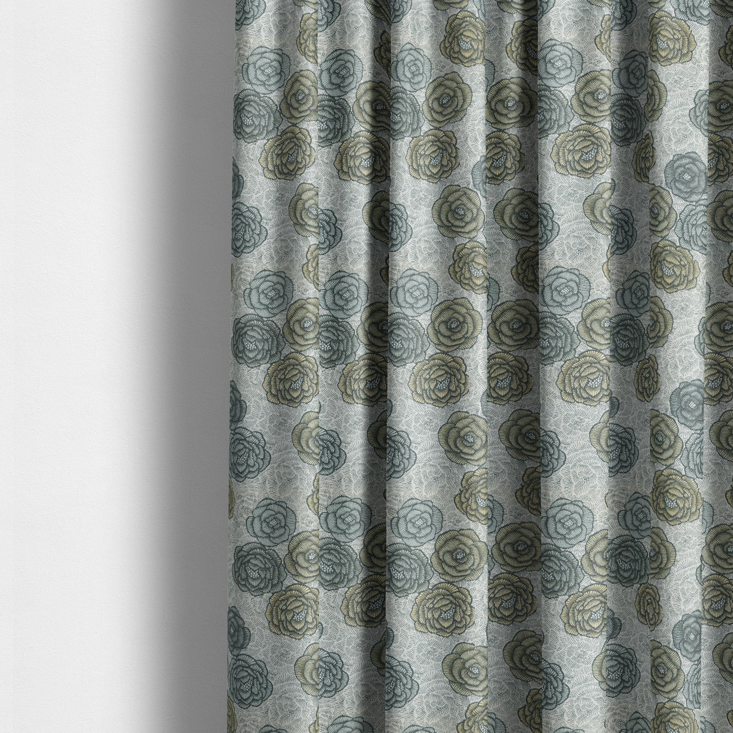 Fantasque Floral Pattern Yellow Blue Colour Chenille Fabric JO-494 - Made To Measure Curtains