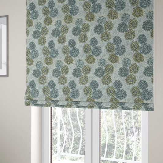 Fantasque Floral Pattern Yellow Blue Colour Chenille Fabric JO-494 - Roman Blinds