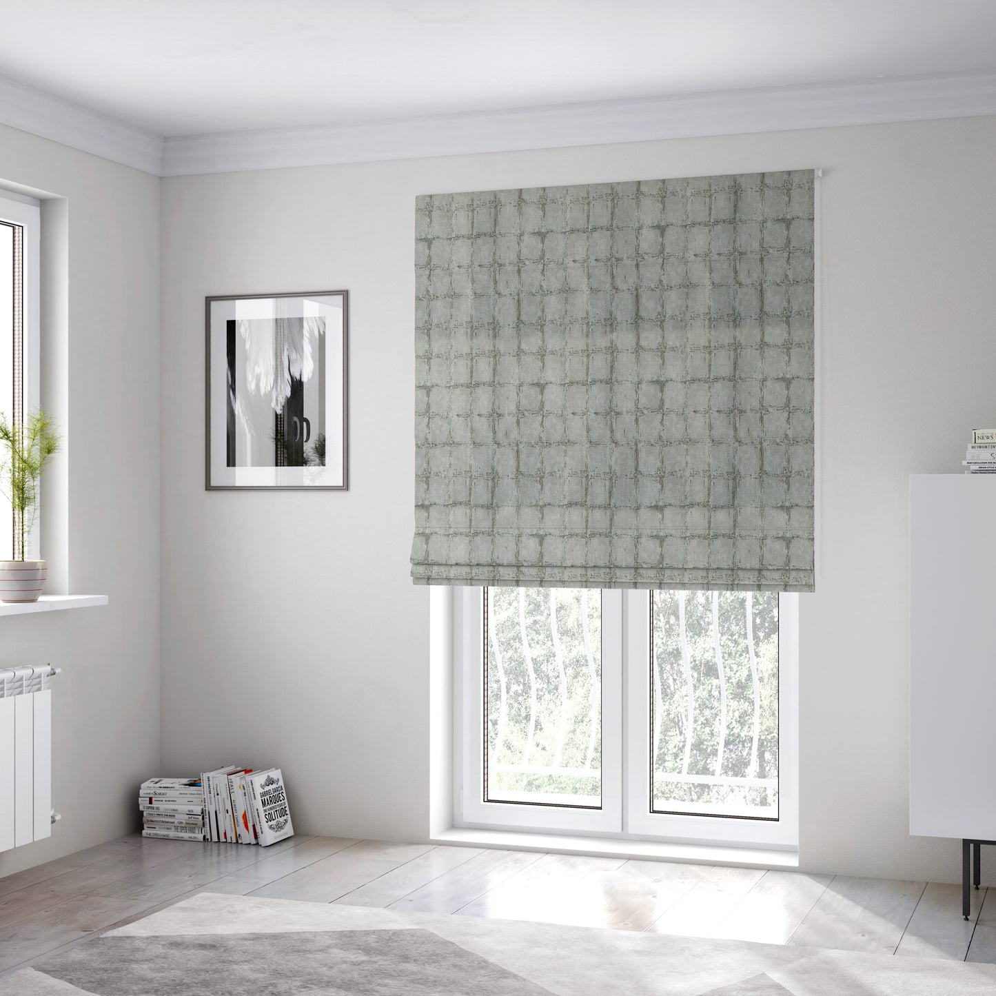 Atmosfera Woven Fabric Abstract Square Pattern In Grey Colour Interior Fabric JO-495 - Roman Blinds