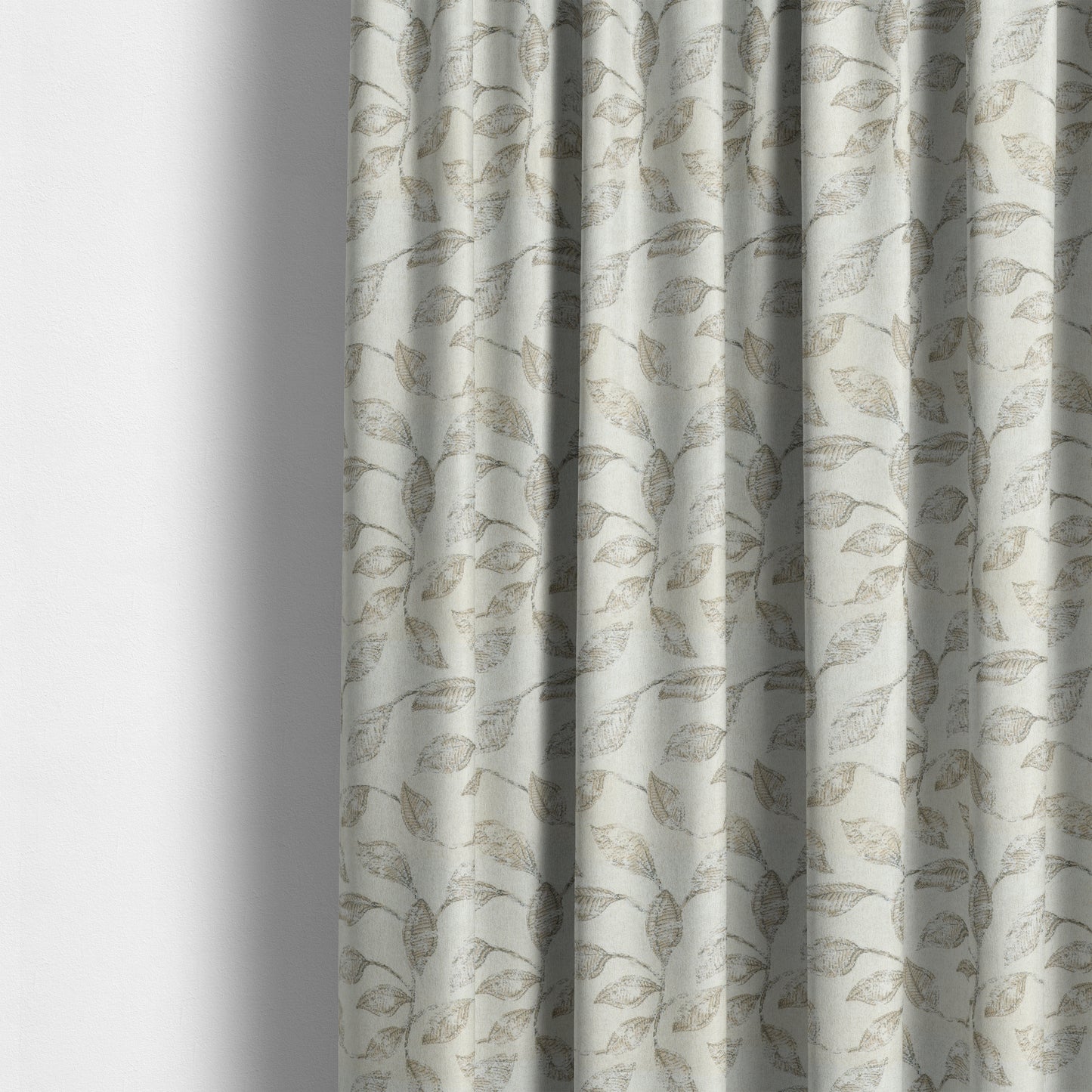 Atmosfera Woven Fabric Floral Leaf Pattern In White Beige Colour Interior Fabric JO-496 - Made To Measure Curtains