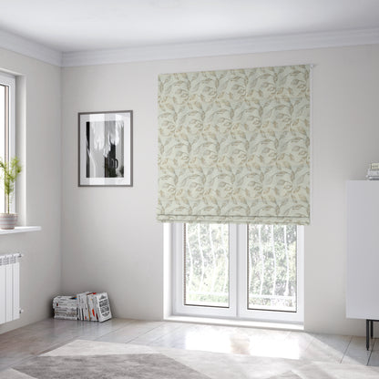 Atmosfera Woven Fabric Floral Leaf Pattern In White Beige Colour Interior Fabric JO-496 - Roman Blinds