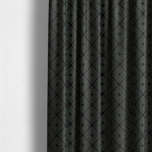 Vegas Black Gold Shine Effect Geometric Pattern Soft Chenille Upholstery Fabric JO-497 - Made To Measure Curtains