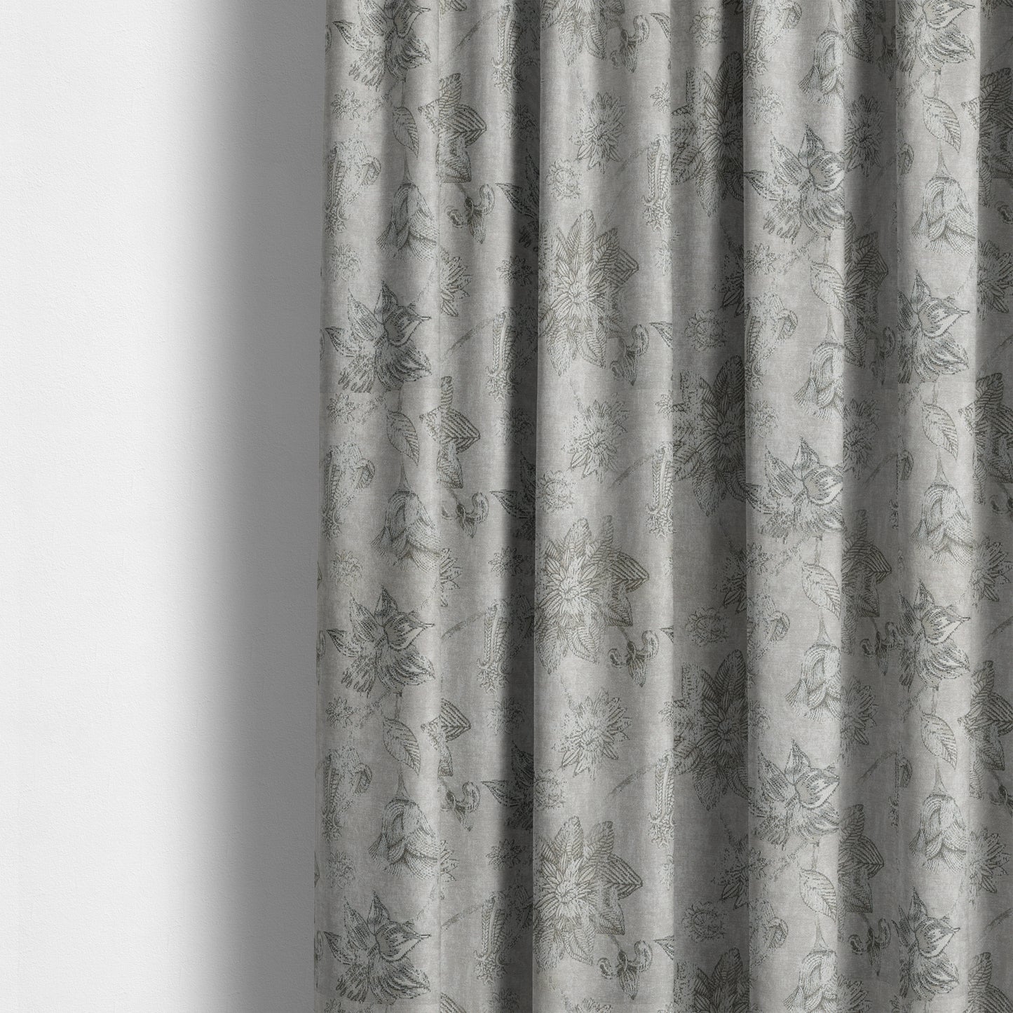 Atmosfera Quality Woven Floral Leaf Inspired Pattern In Grey Colour Fabric JO-498 - Made To Measure Curtains